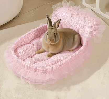 Fluffy Bunny Princess Bed – Soft Plush Lace Rabbit Nest