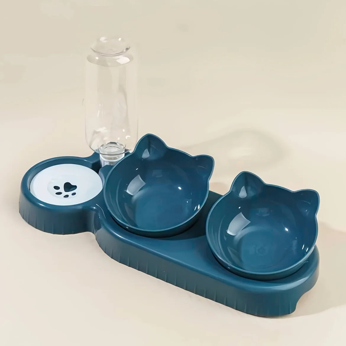 Tilted 3-in-1 Cat Bowl with Gravity Water Dispenser – Food & Water Feeding Station