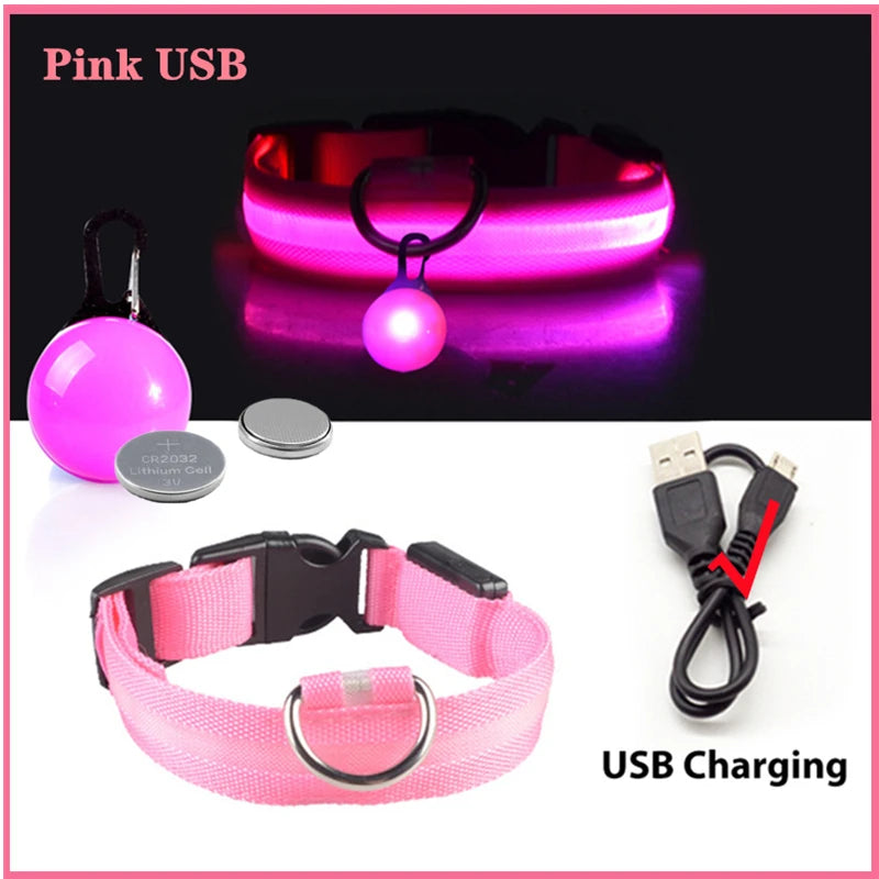 USB Rechargeable LED Dog Collar with Detachable Pendant – Luminous Safety Collar for Dogs & Cats