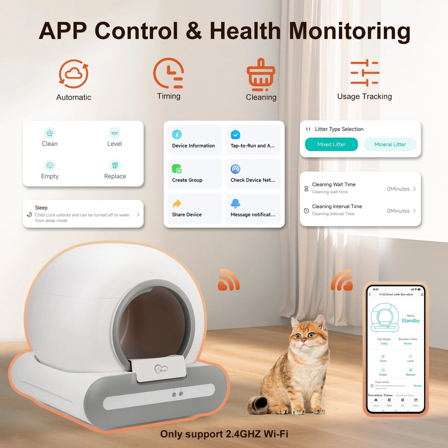 Smart Self-Cleaning Cat Litter Box with App Control