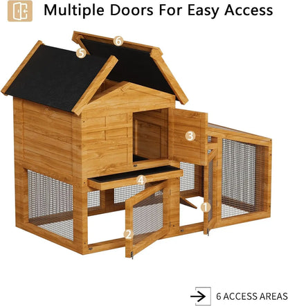 2-Tier Wooden Rabbit Hutch with Outdoor Run