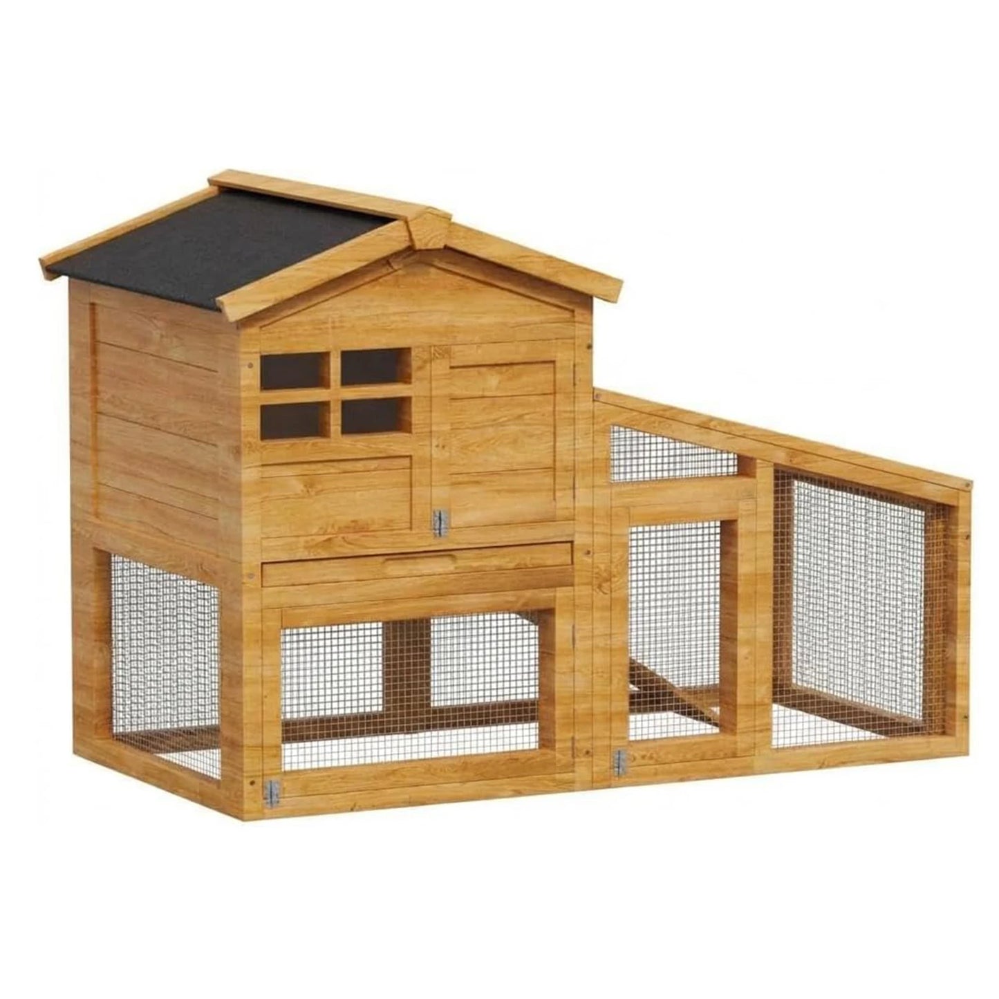 2-Tier Wooden Rabbit Hutch with Outdoor Run