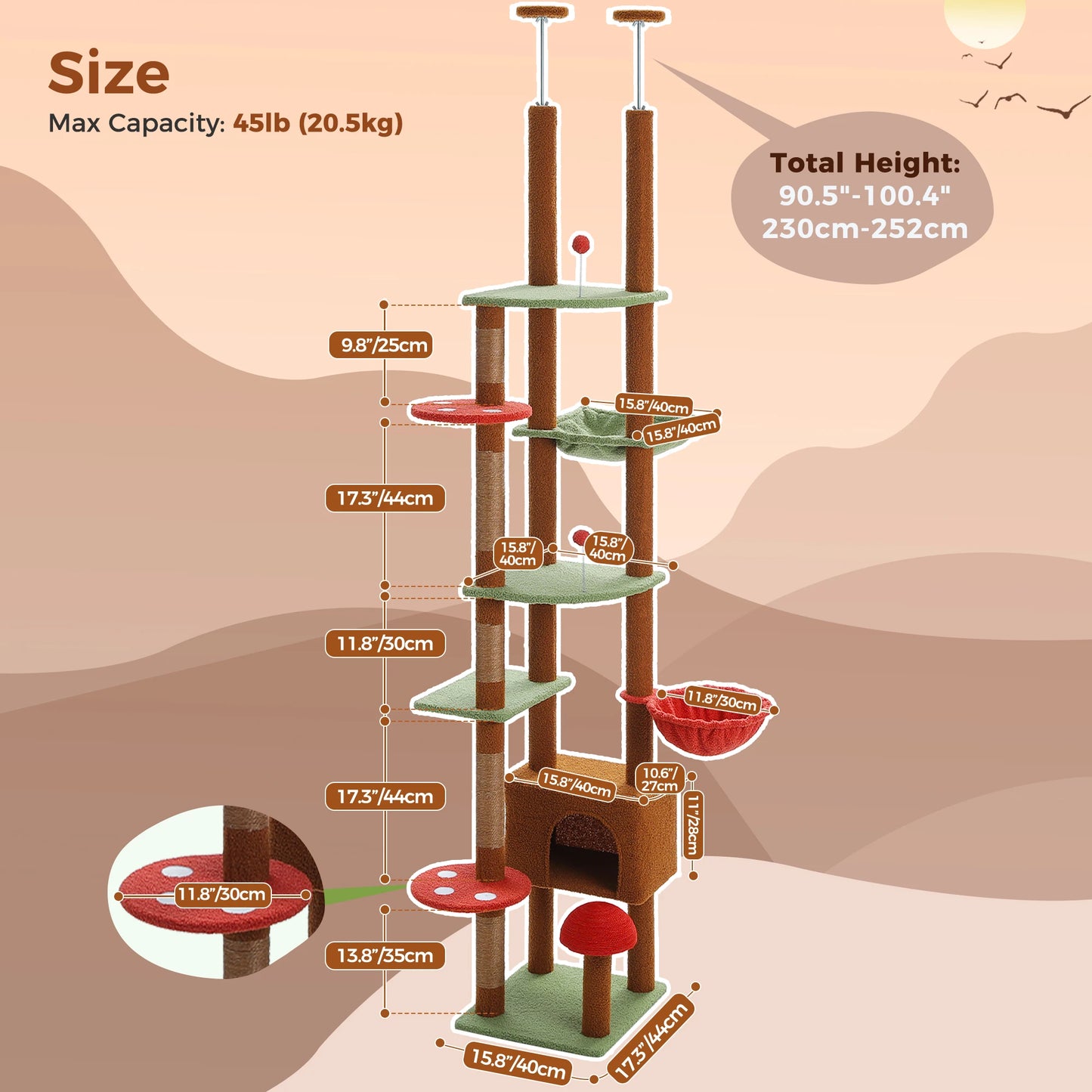 Floor-to-Ceiling Cat Tree Tower with Condo & Hammock