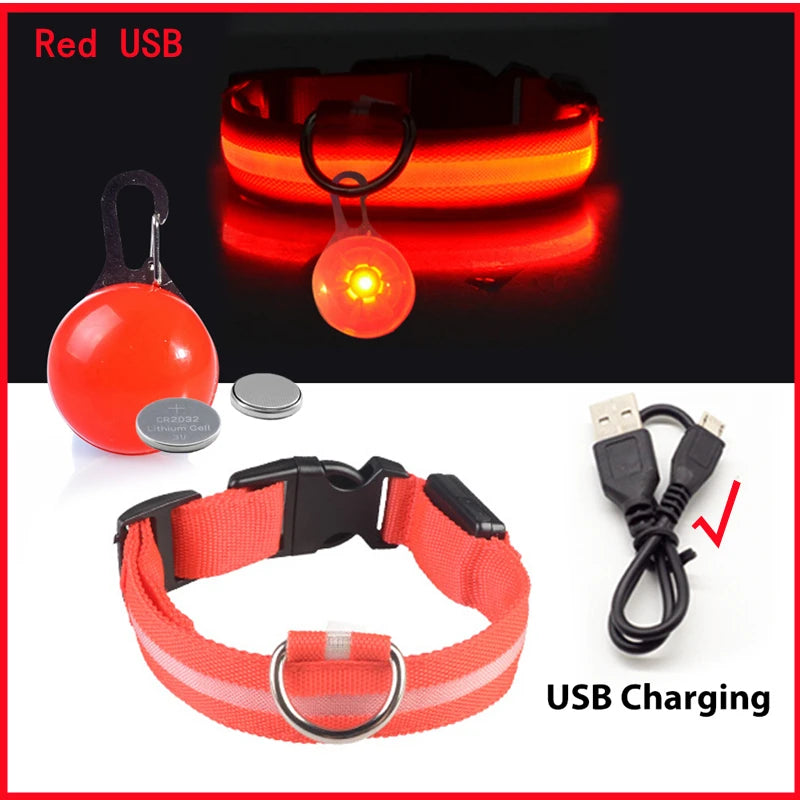 USB Rechargeable LED Dog Collar with Detachable Pendant – Luminous Safety Collar for Dogs & Cats