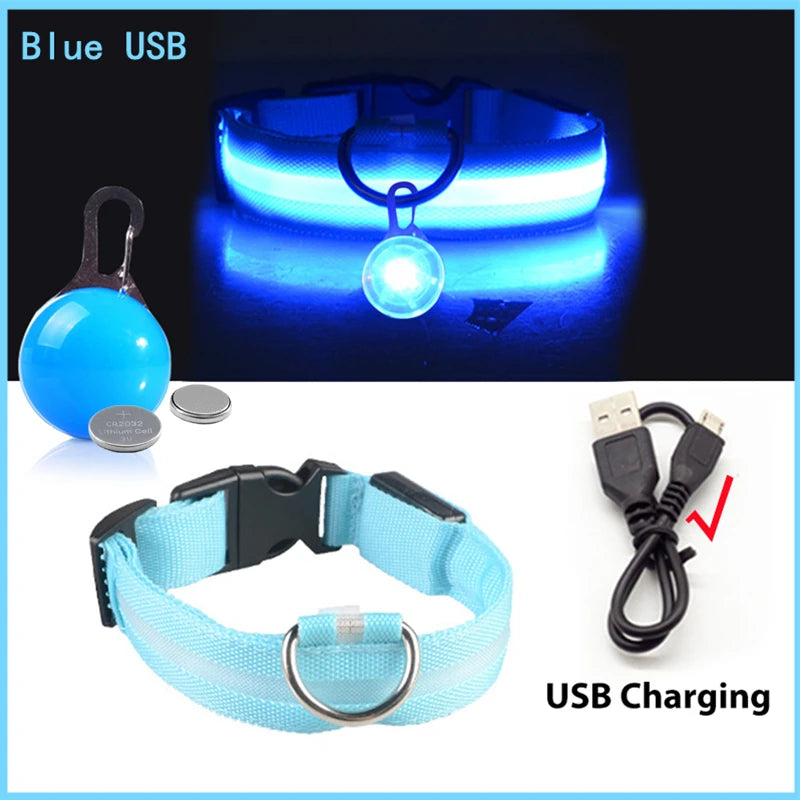 USB Rechargeable LED Dog Collar with Detachable Pendant – Luminous Safety Collar for Dogs & Cats